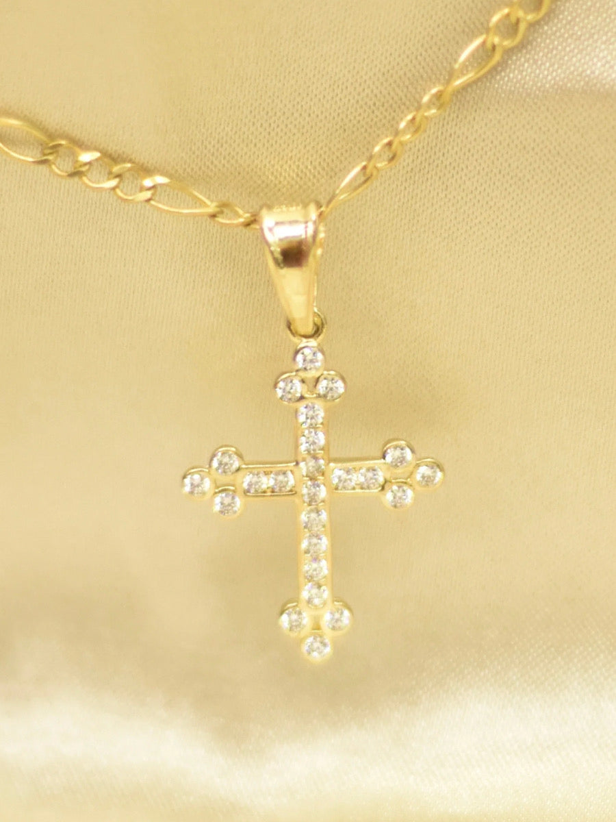 Cristo con zirconias incrustadas oro 10k