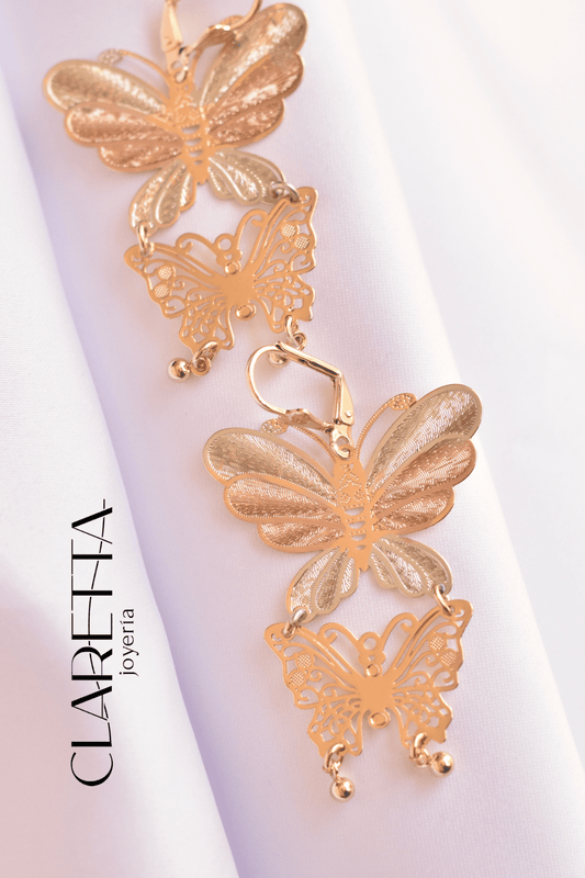 Aretes colgantes de Chapa de oro 14k de Mariposa