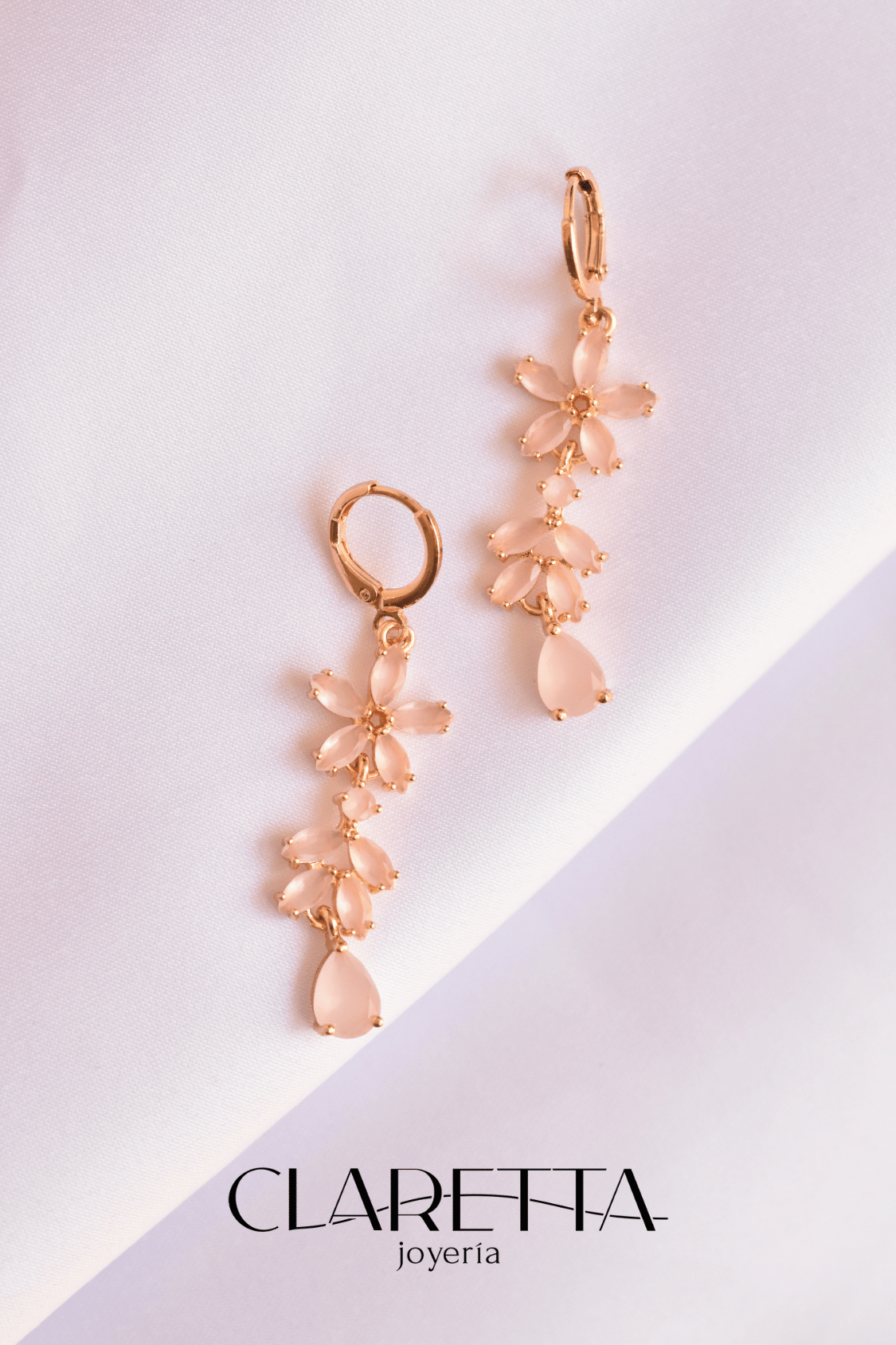 Huggies de Chapa de oro 14k de flores color rosa colgantes