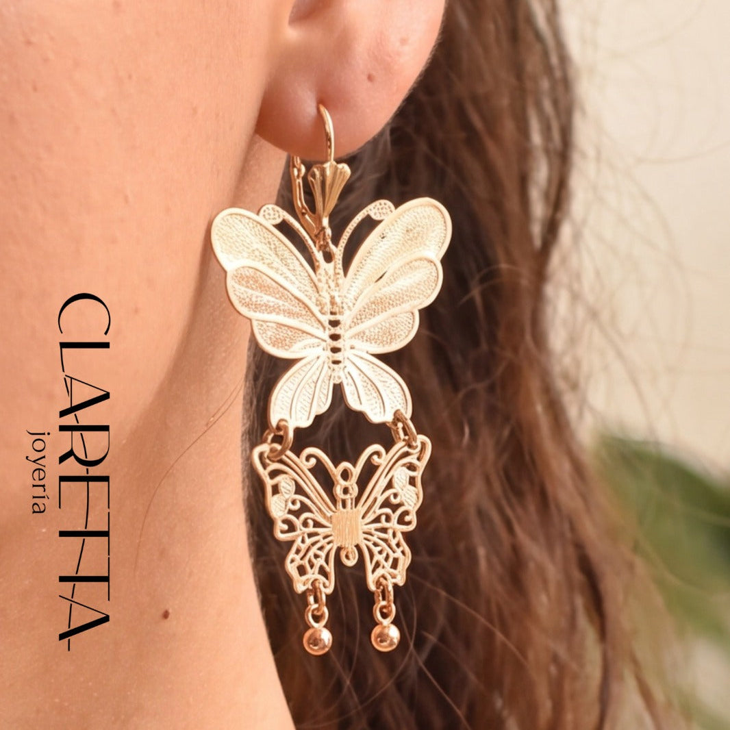 Aretes colgantes de Chapa de oro 14k de Mariposa