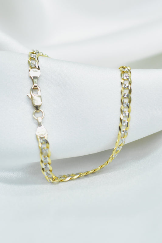 Pulsera cubana con remaches de oro blanco oro 10k